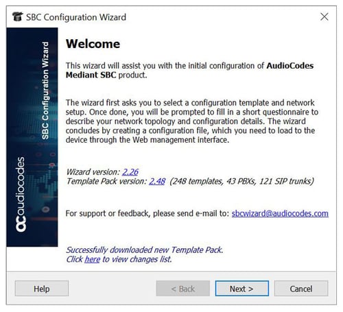 SBC Configuration Wizard Welcome Screen