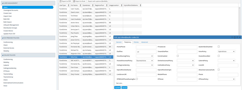 User Management Pack 365 User Tab